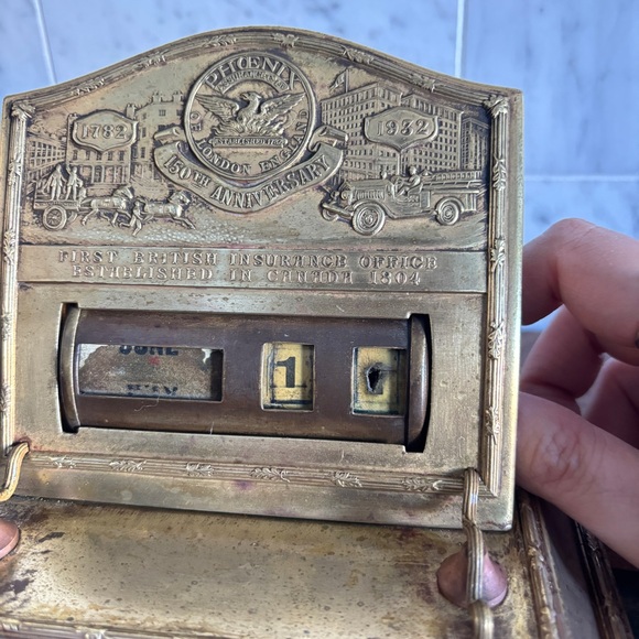 As Is Vintage Embossed Brass Perpetual Desk Calendar - Picture 16 of 16